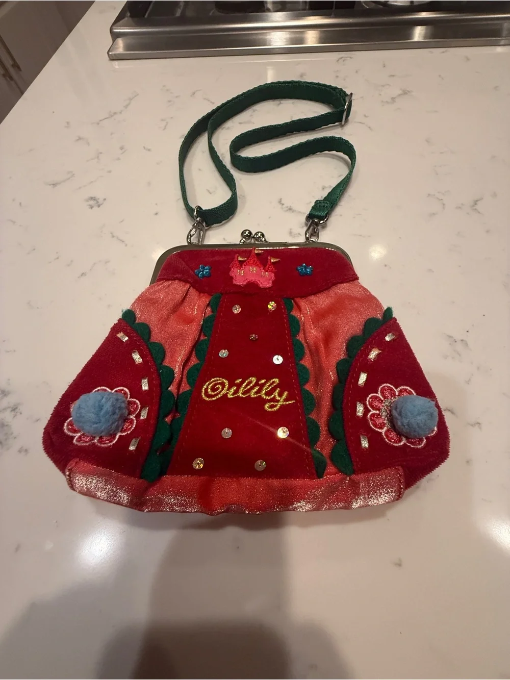 Oilily Girls Princess Castle Velvet Crossbody Purse Embroidered Sequin Bag